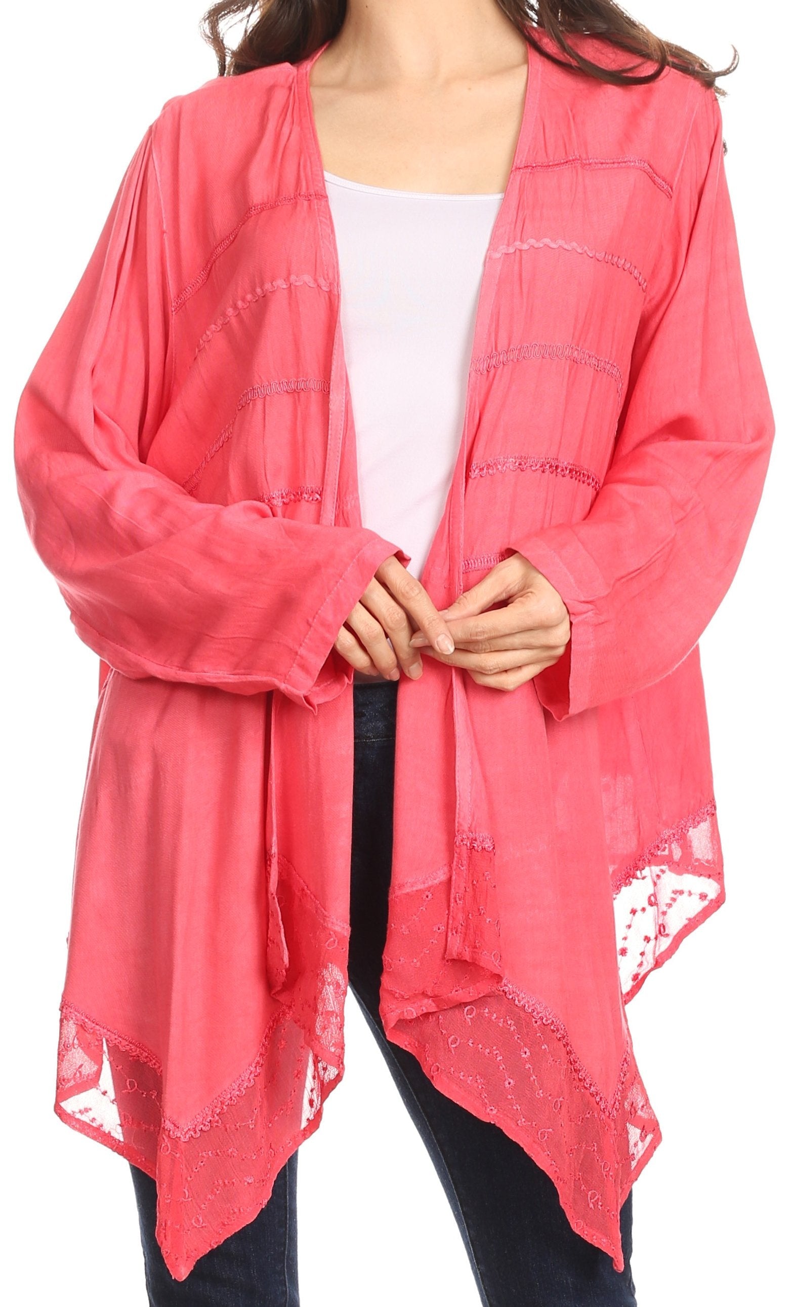 Sakkas Isenia Cardigan Open Front Kimono Long Sleeve Embroidered Top Blouse Lace