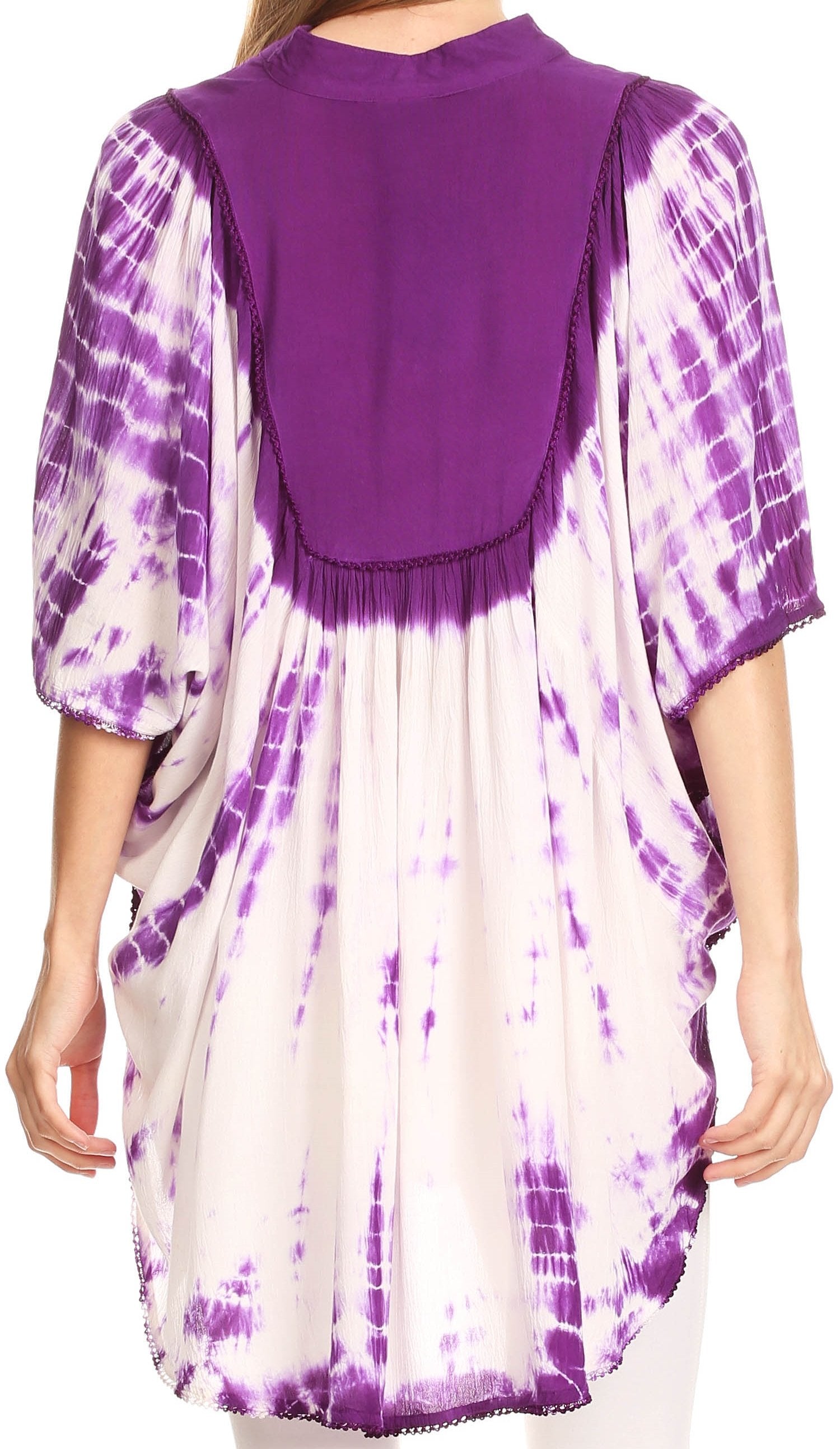 Sakkas Martina Delicate Embroidered Tie Dye Poncho Top / Cover Up