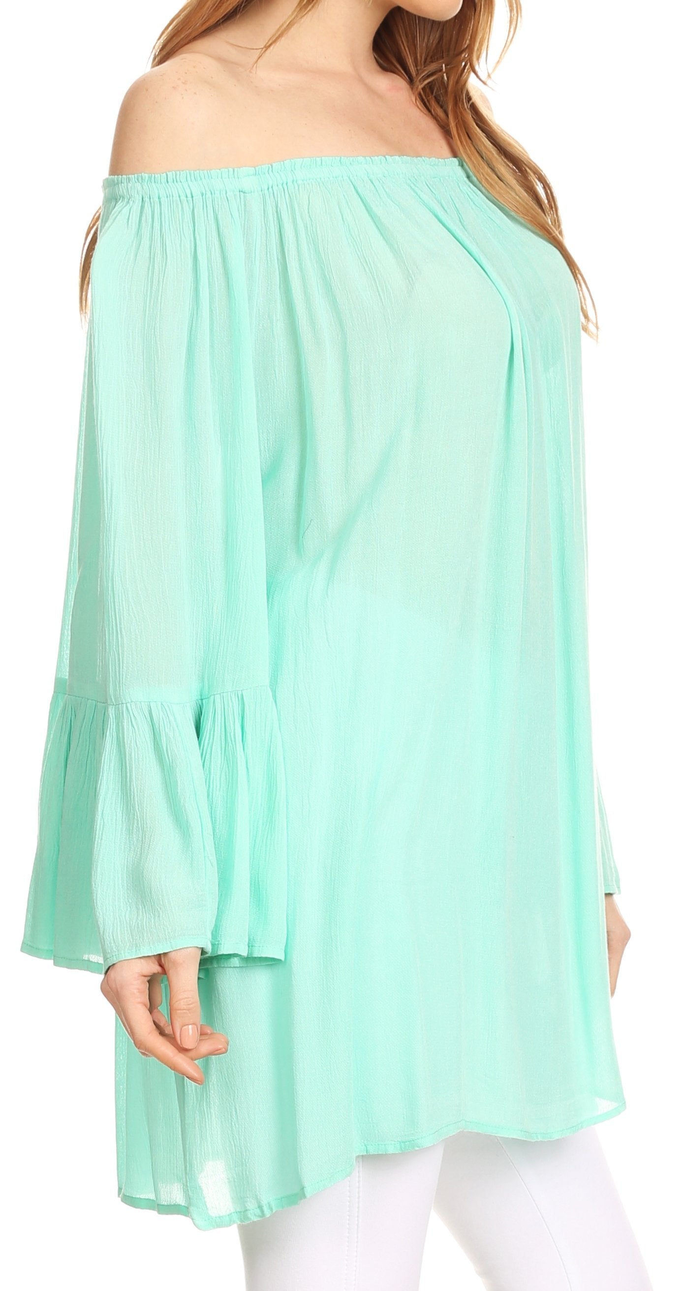 Sakkas Anna Casual Flowy Wide Neck 3/4 Sleeve Light Summer Boho Blouse Top