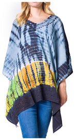 Sakkas Eliana Wide Long Tall Embroidered Tie Dye Ombre Batik Poncho Top Blouse