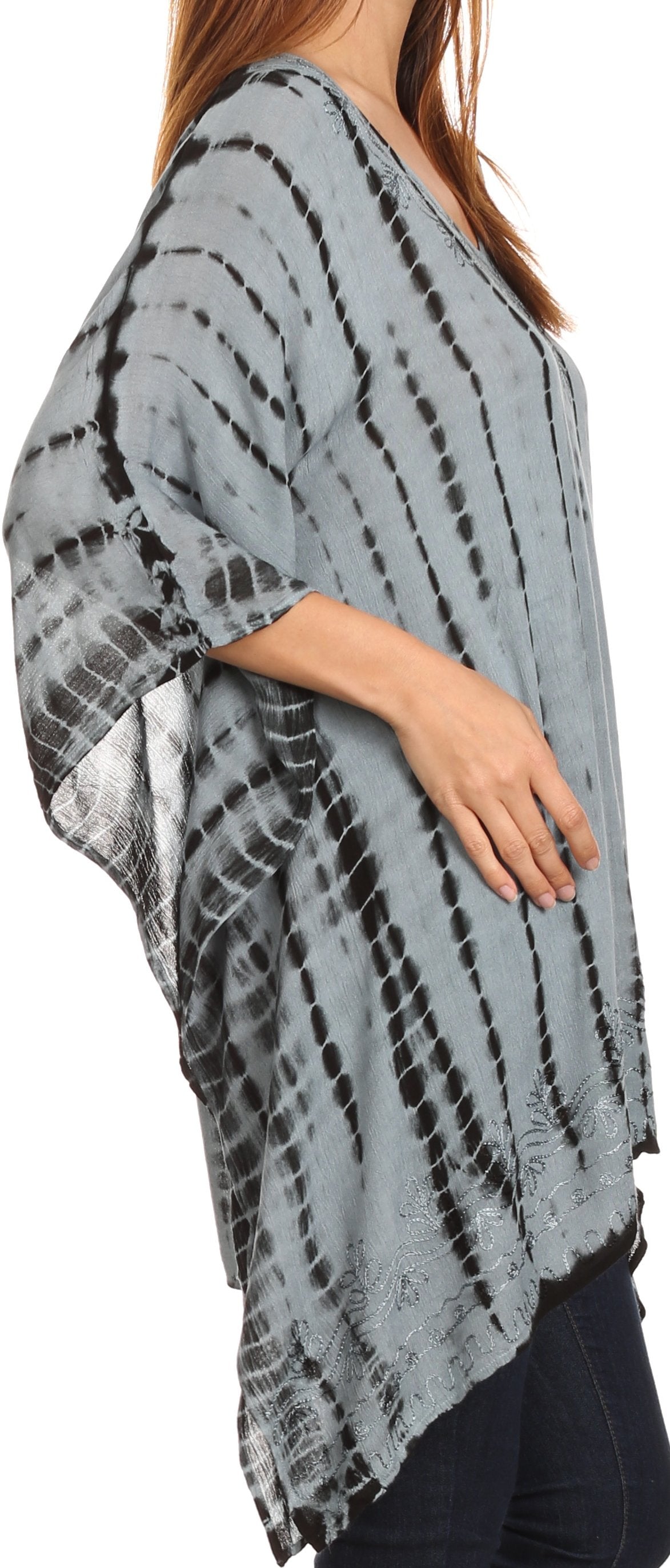 Sakkas Wren Lightweight Circle Poncho Top Blouse With Detailed Embroidery