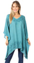 Sakkas Wren Lightweight Circle Poncho Top Blouse With Detailed Embroidery