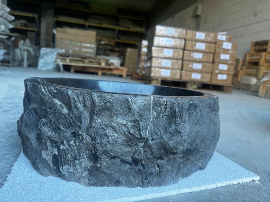 Toros Black Rustic Marble Above Vanity Bathroom Oval Sink (W)14