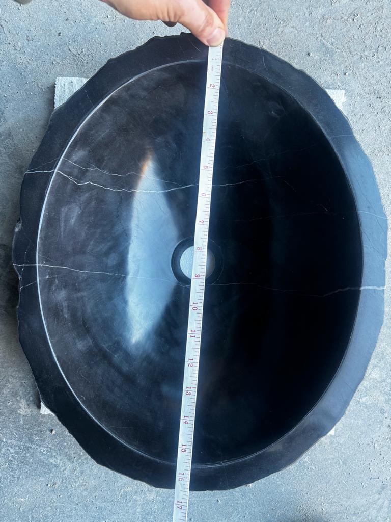 Toros Black Rustic Marble Above Vanity Bathroom Oval Sink (W)14