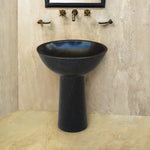 Toros Black Marble Natural Stone Pedestal Oval-top Sink Polished (W)17" (L)20" (H)33.5"