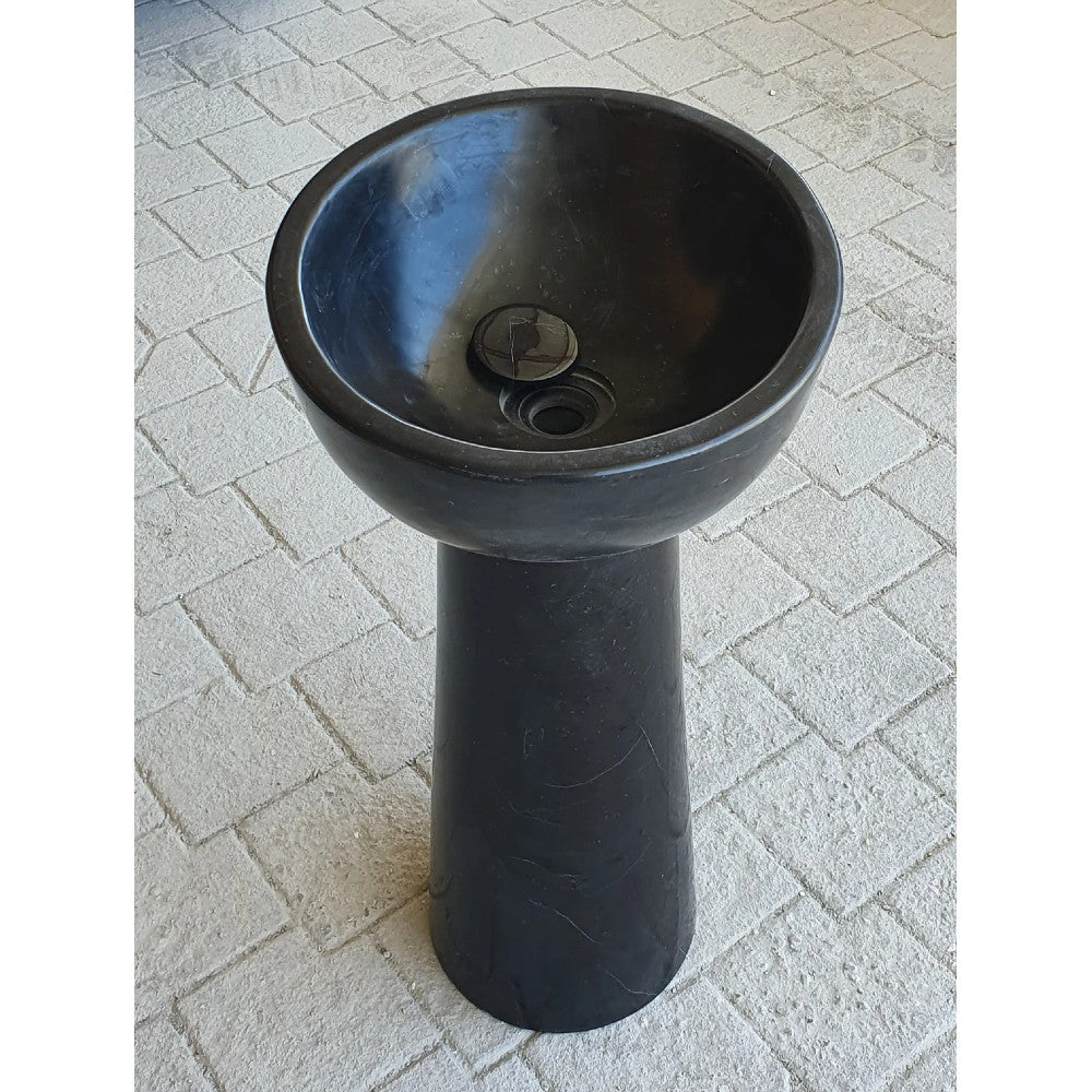 Toros Black Marble Natural Stone Pedestal Oval-top Sink Polished (W)17