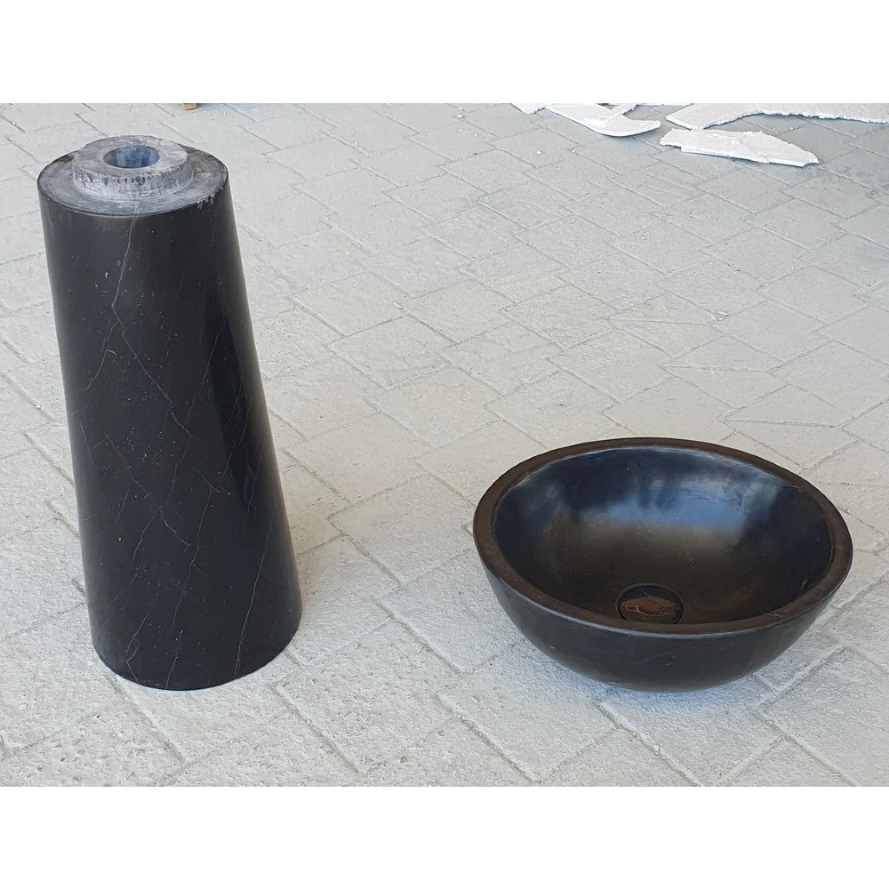 Toros Black Marble Natural Stone Pedestal Oval-top Sink Polished (W)17