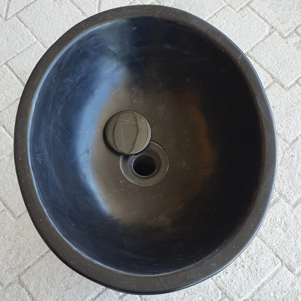 Toros Black Marble Natural Stone Pedestal Oval-top Sink Polished (W)17" (L)20" (H)33.5"