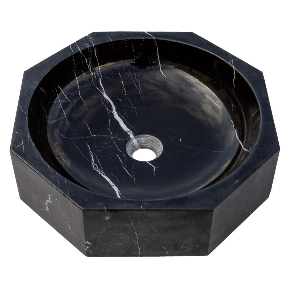 Toros Black Marble Octagon Vessel Sink Bowl Polished (D)16" (H)5"