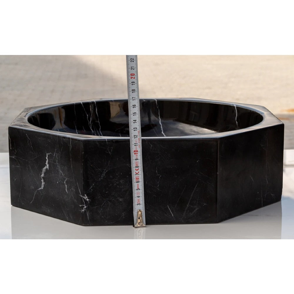 Toros Black Marble Octagon Vessel Sink Bowl Polished (D)16