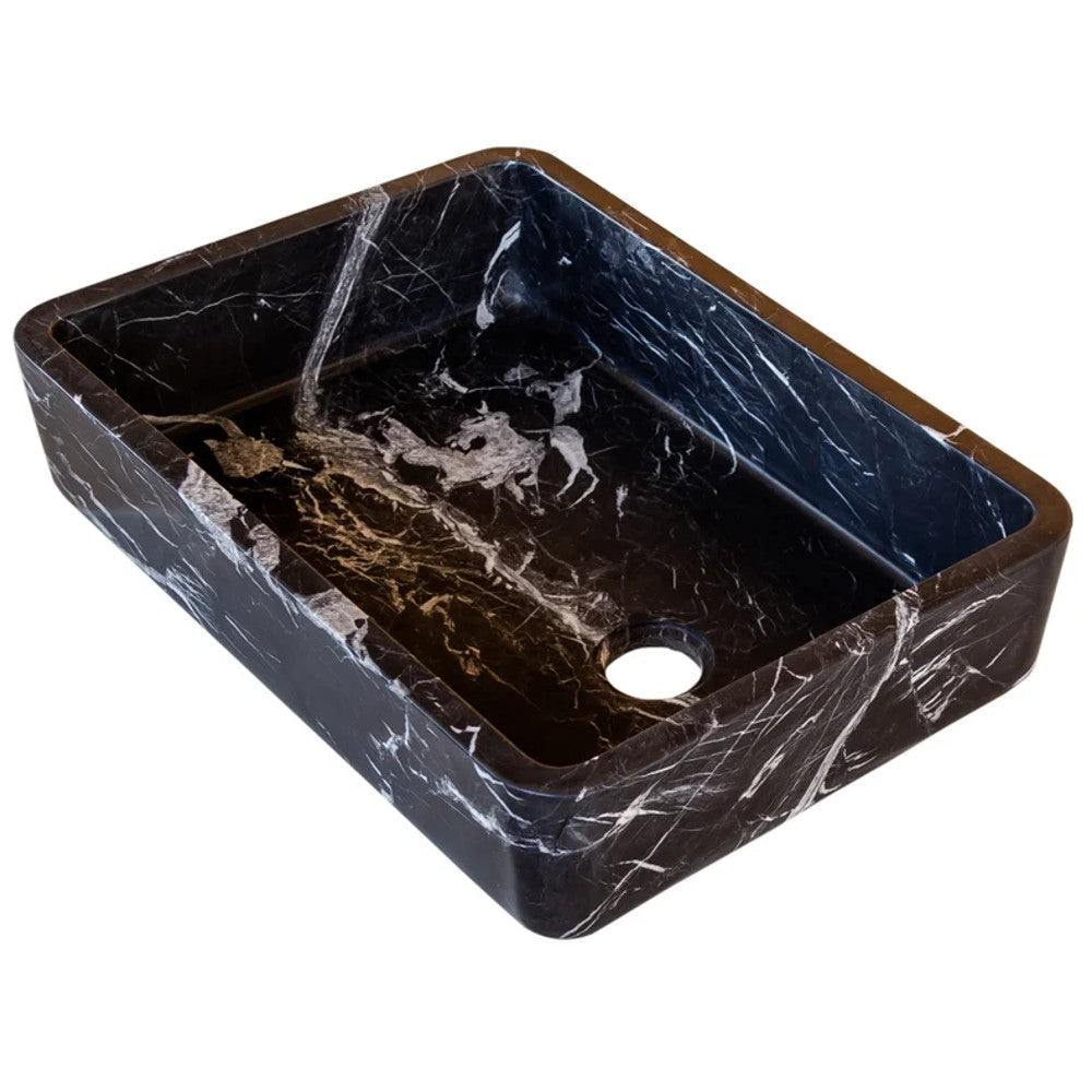 Toros Black Marble Rectangular Sink Semi-Polished (W)14.4 (L)20.3" (H)4.7"