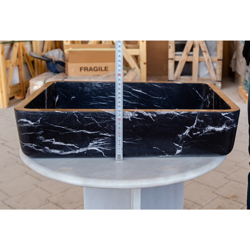 Toros Black Marble Rectangular Sink Semi-Polished (W)14.4 (L)20.3