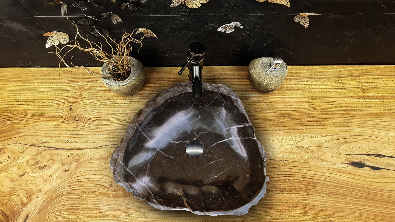 Toros Black Marble Natural Stone Vessel Sink (W)31