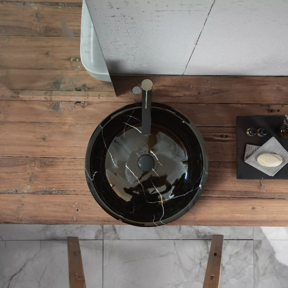 Natural Stone Toros Black Marble Vessel Sink Rough Exterior (D)16