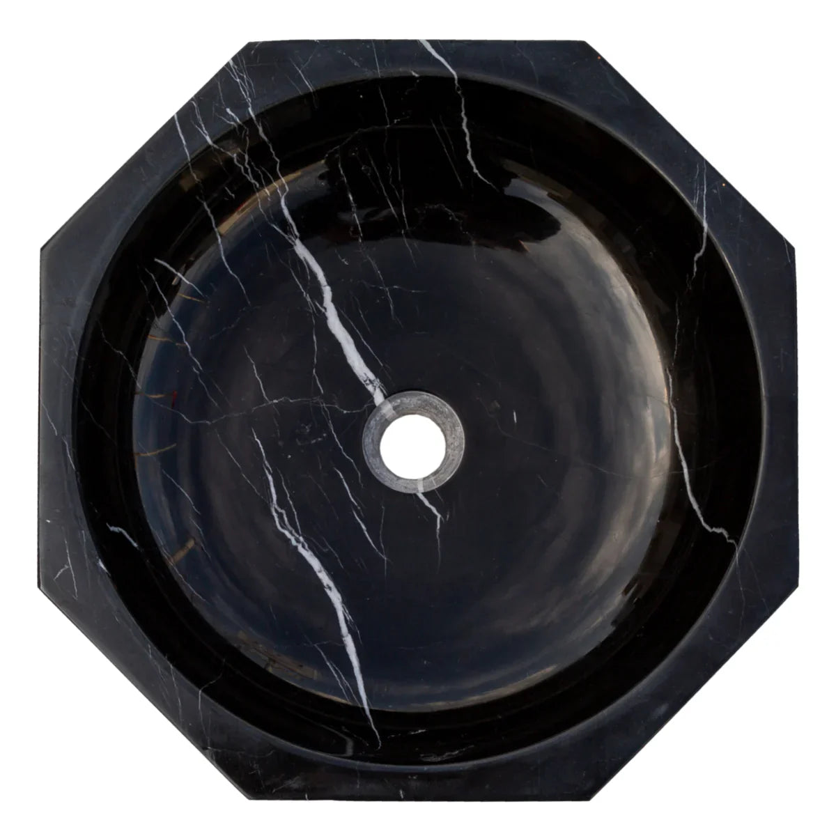 Toros Black Marble Octagonal Above-vanity Bathroom Sink Polished (D)16" (H)5"