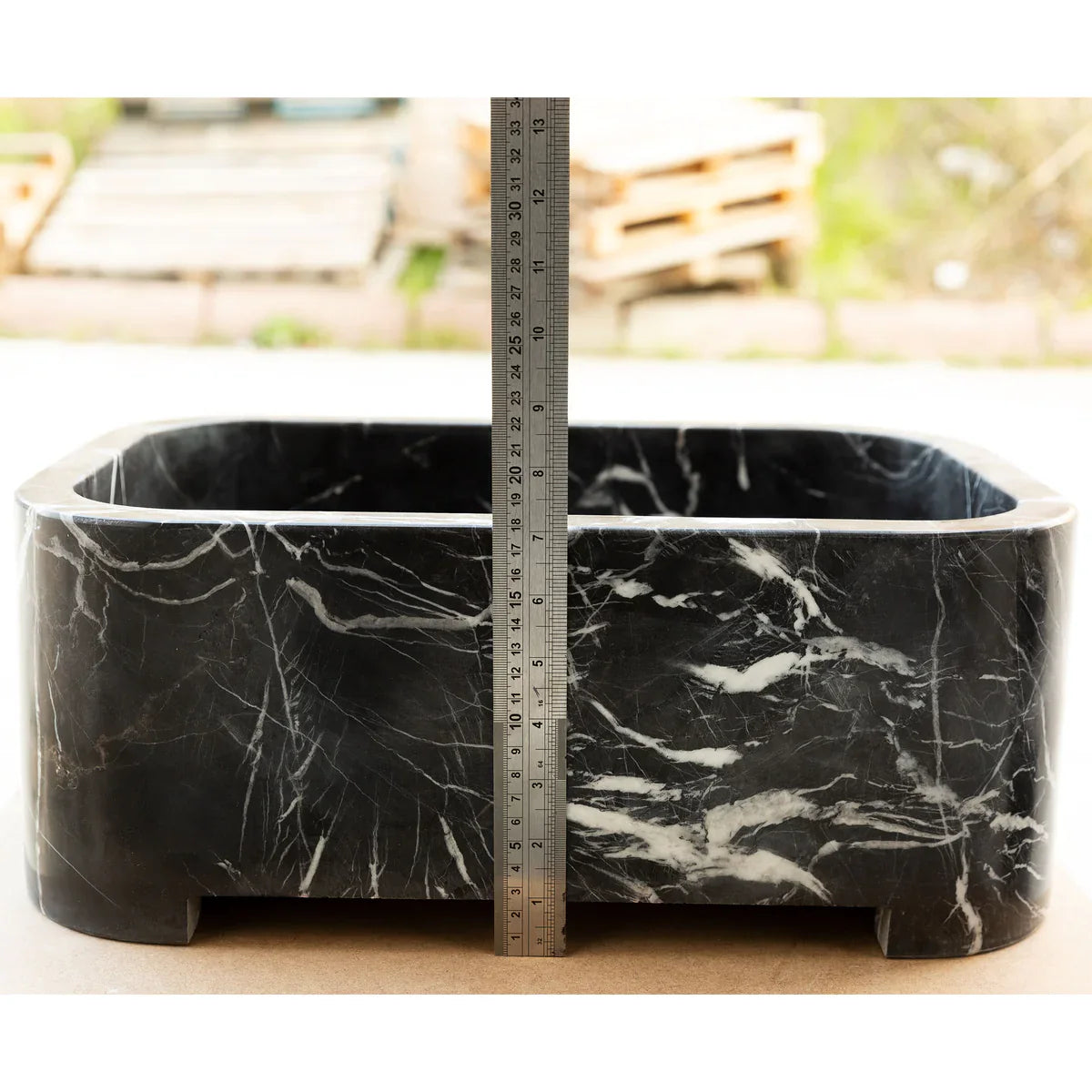 Toros Black Marble Rectangular Wall-mount Bathroom Sink (W)12