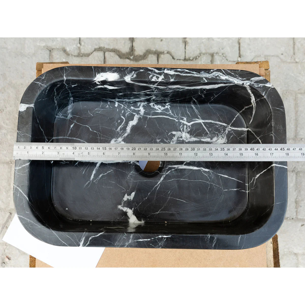 Toros Black Marble Rectangular Wall-mount Bathroom Sink (W)12