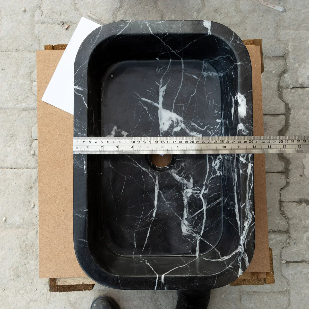 Toros Black Marble Rectangular Wall-mount Bathroom Sink (W)12