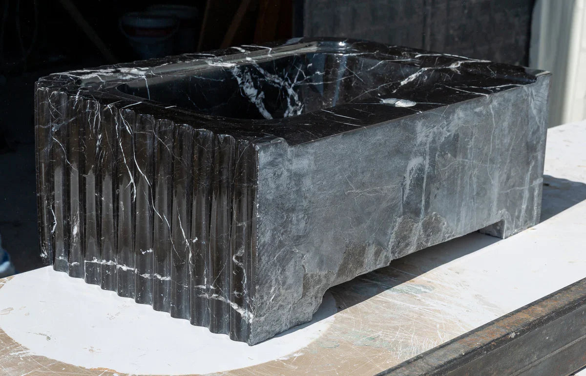 Toros Black Marble Rectangular Wall-mount Bathroom Sink Polished (W)12