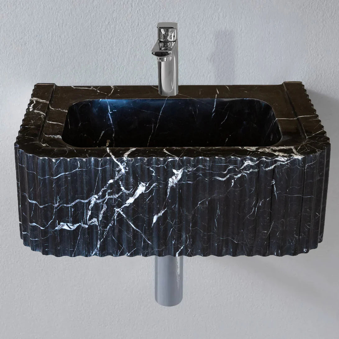 Toros Black Marble Rectangular Wall-mount Polished Sink (W)12