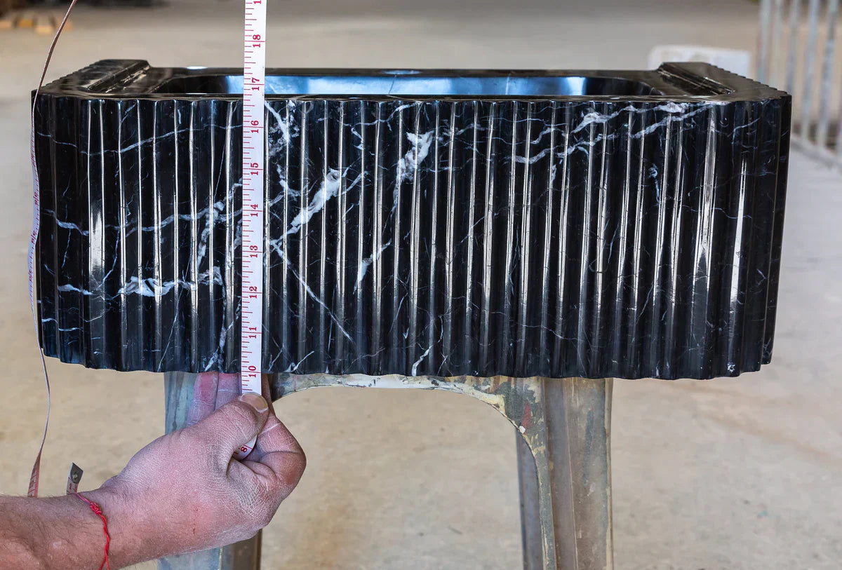 Toros Black Marble Rectangular Wall-mount Bathroom Sink Polished (W)12