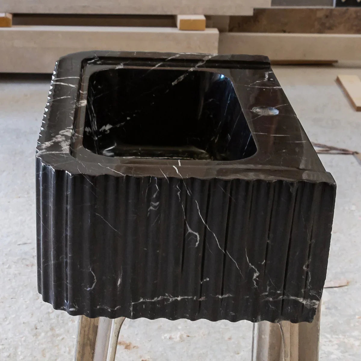 Toros Black Marble Rectangular Wall-mount Bathroom Sink Polished (W)12