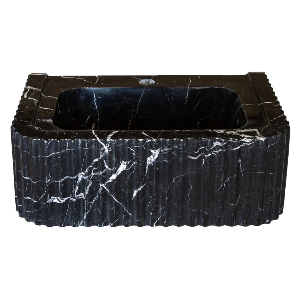 Toros Black Marble Rectangular Wall-mount Bathroom Sink Polished (W)12