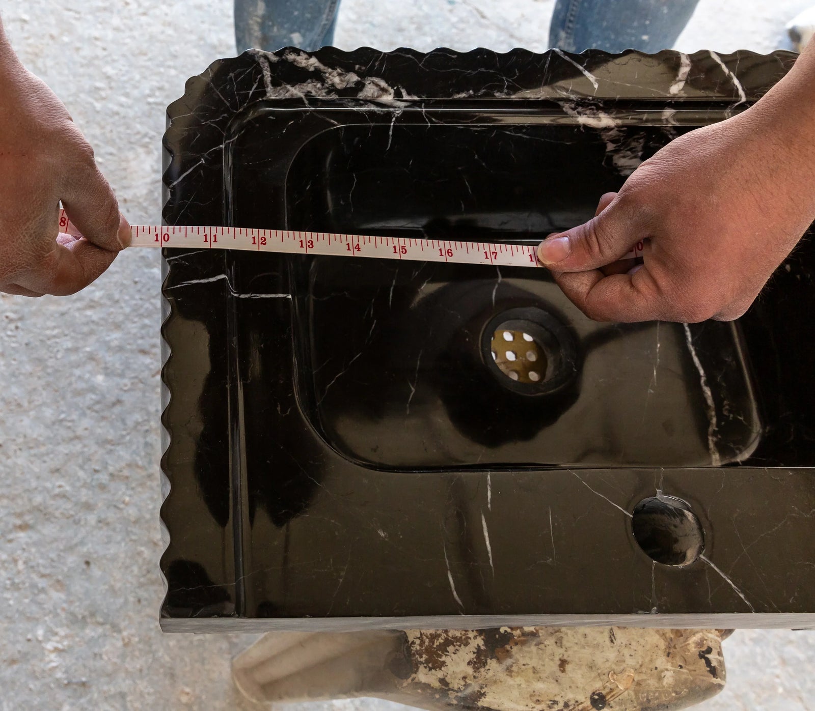 Toros Black Marble Rectangular Wall-mount Polished Sink (W)12