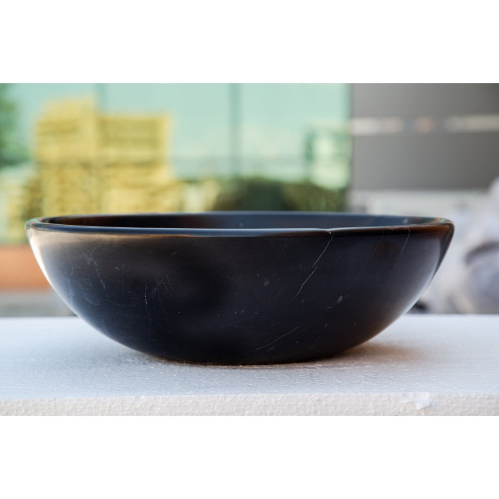 Toros Black Natural Stone Marble Vessel Sink Semi-Polished (D)16