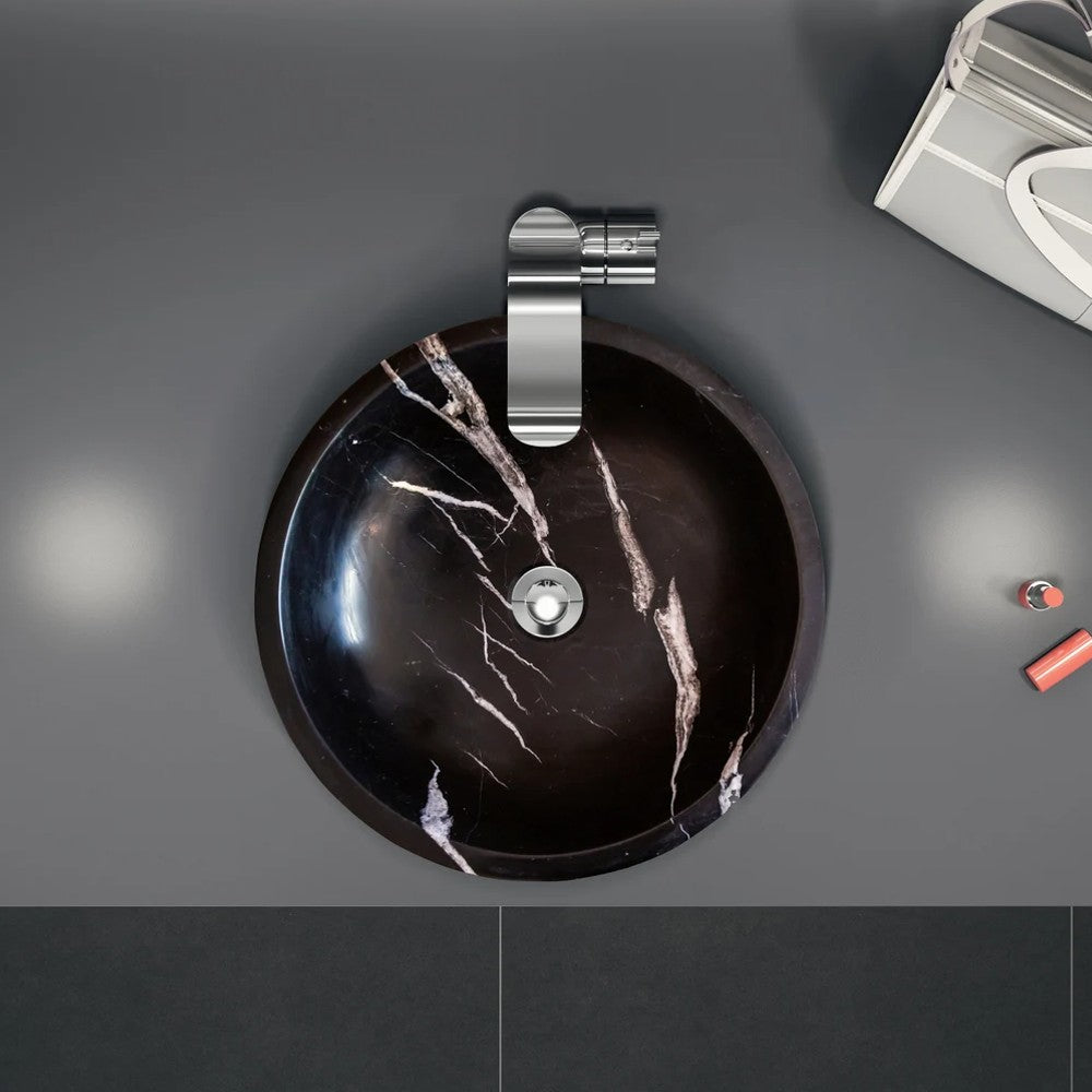 Natural Stone Toros Black Marble Vessel Sink Bowl Polished (D)16