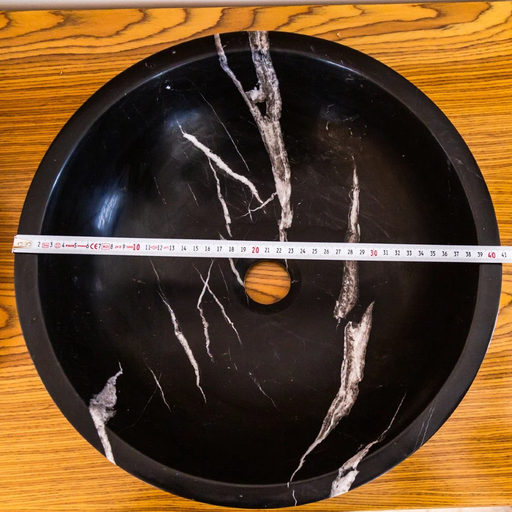 Natural Stone Toros Black Marble Vessel Sink Bowl Polished (D)16