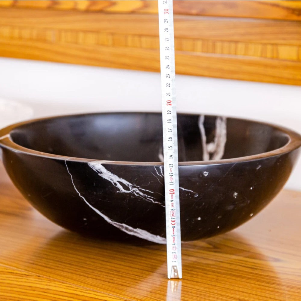 Natural Stone Toros Black Marble Vessel Sink Bowl Polished (D)16
