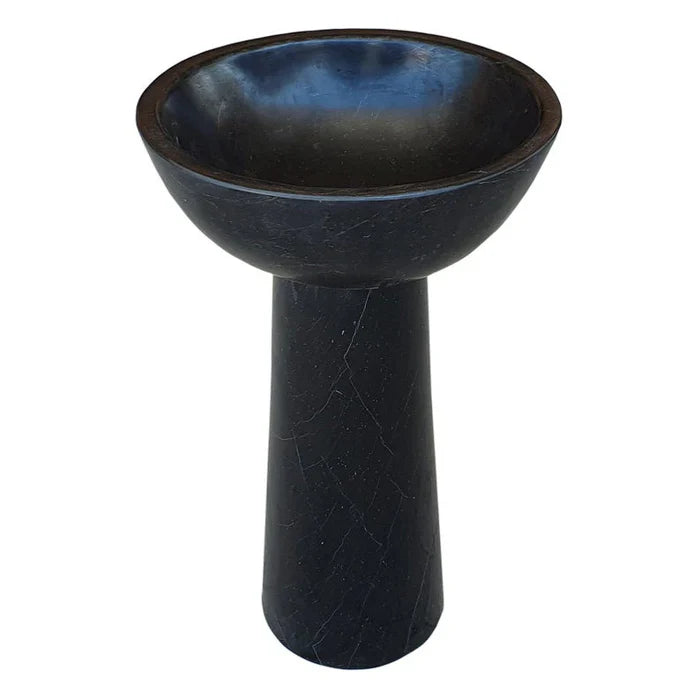 Toros Black Marble Natural Stone Stand-Alone Pedestal Oval Top Sink (W)17