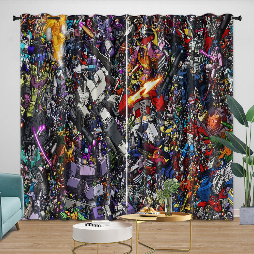 Transformers Curtains Pattern Blackout Window Drapes Room Decoration