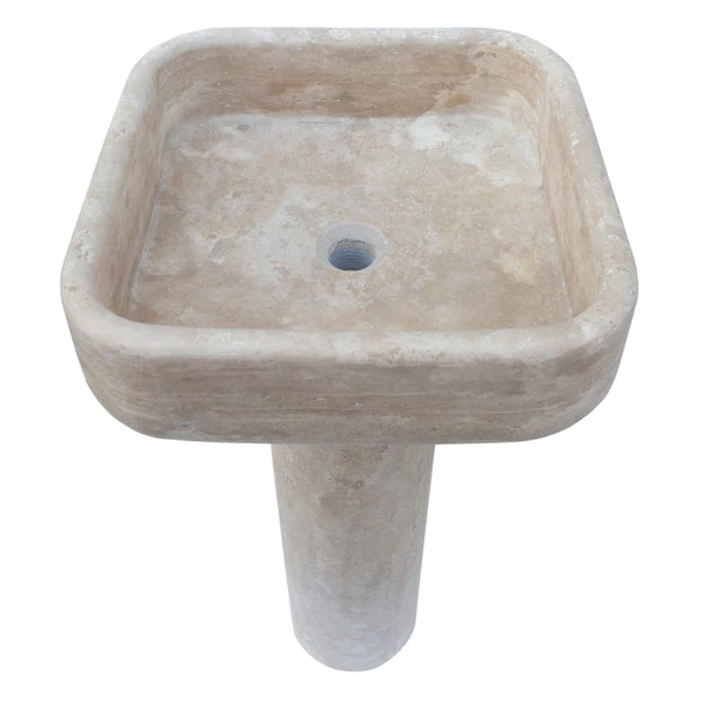 Troia Light Travertine Pedestal Stand-alone Sink Honed and Filled (W)15