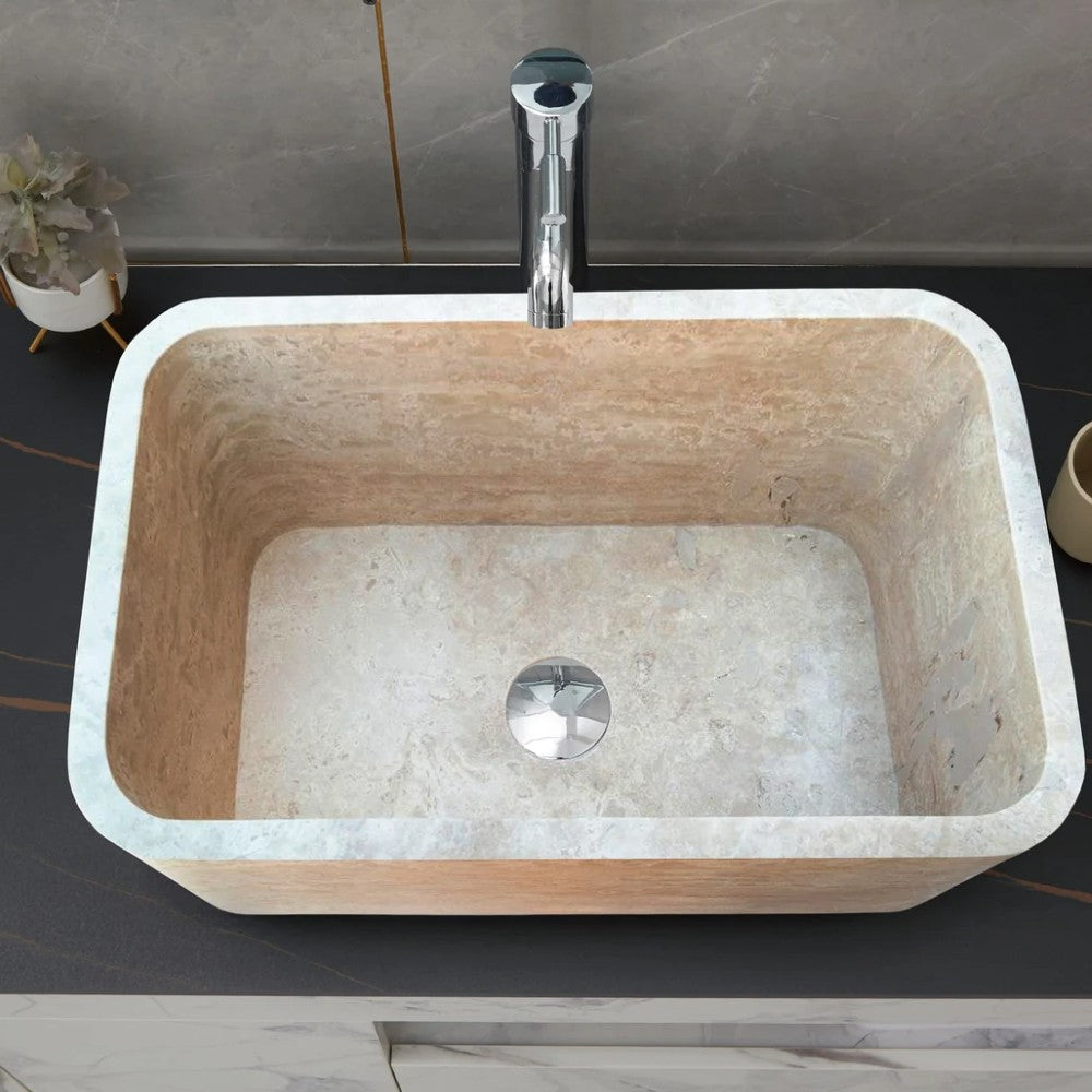 Troia Light Travertine Rectangular Farm Sink Honed and Filled (W)18