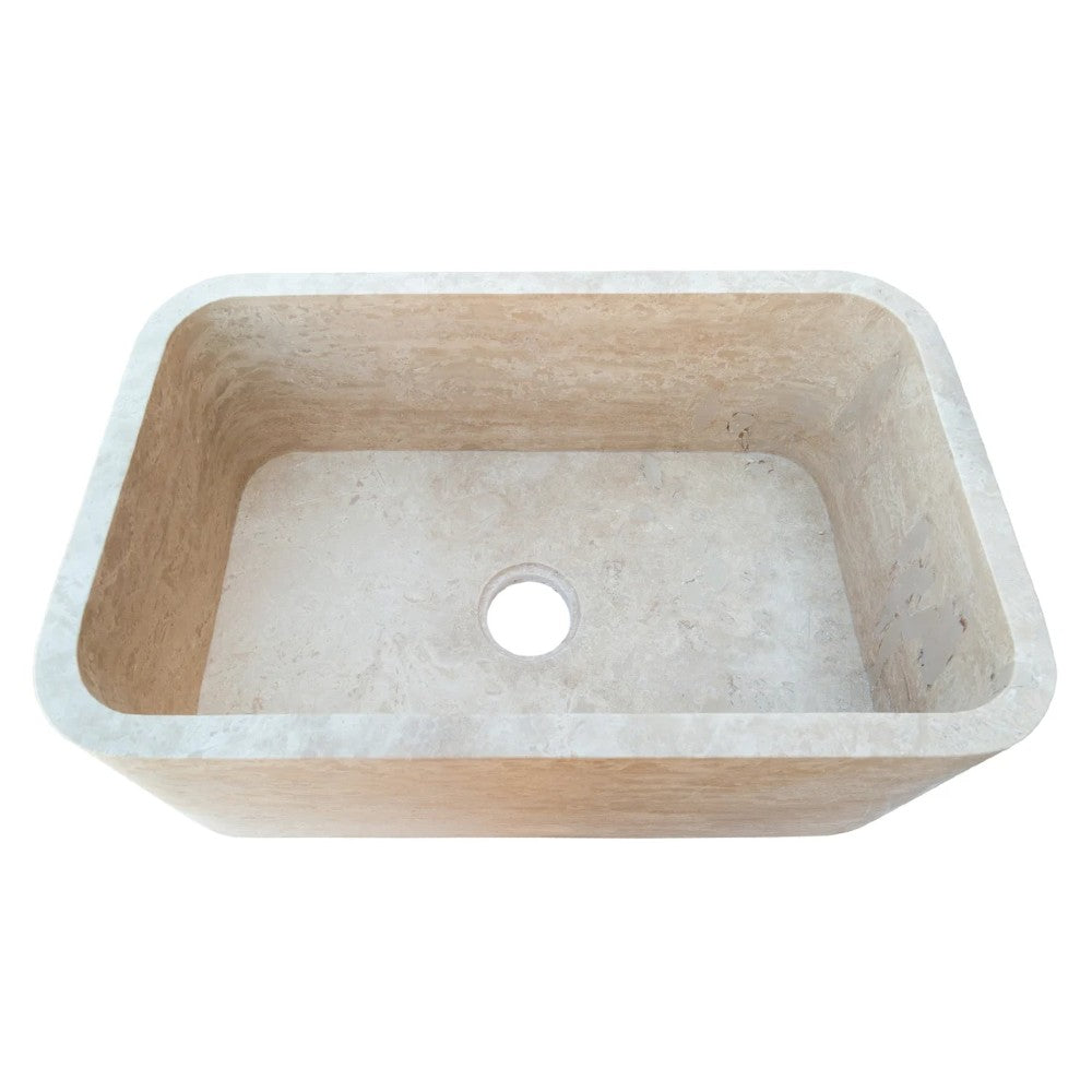 Troia Light Travertine Rectangular Farm Sink Honed and Filled (W)18" (L)30" (H)10"