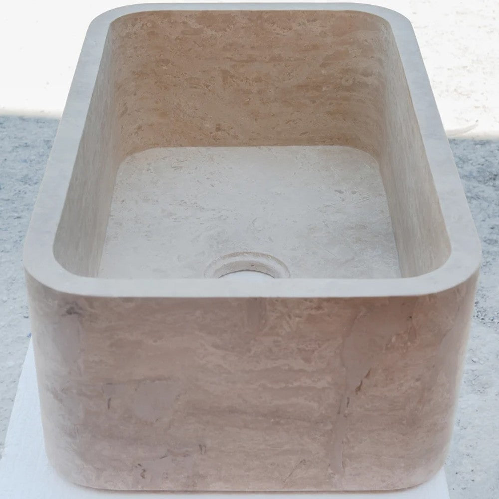 Troia Light Travertine Rectangular Farm Sink Honed and Filled (W)18" (L)30" (H)10"