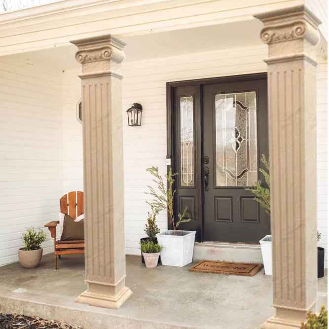 Troia Light Travertine Rectangular Italian Hand-carved Column (W)16