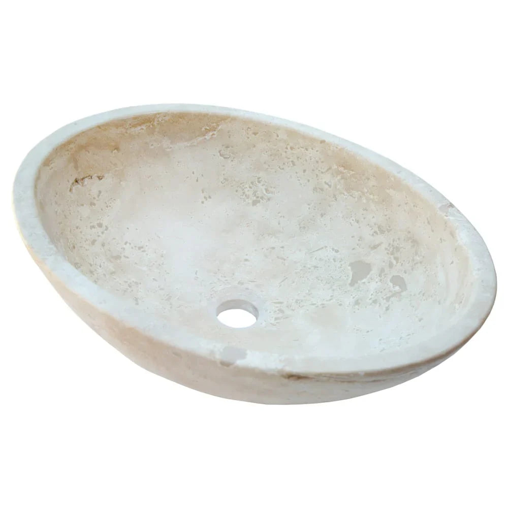 Troia Light Travertine Above Vanity Bathroom Oval Vessel Sink (W)16