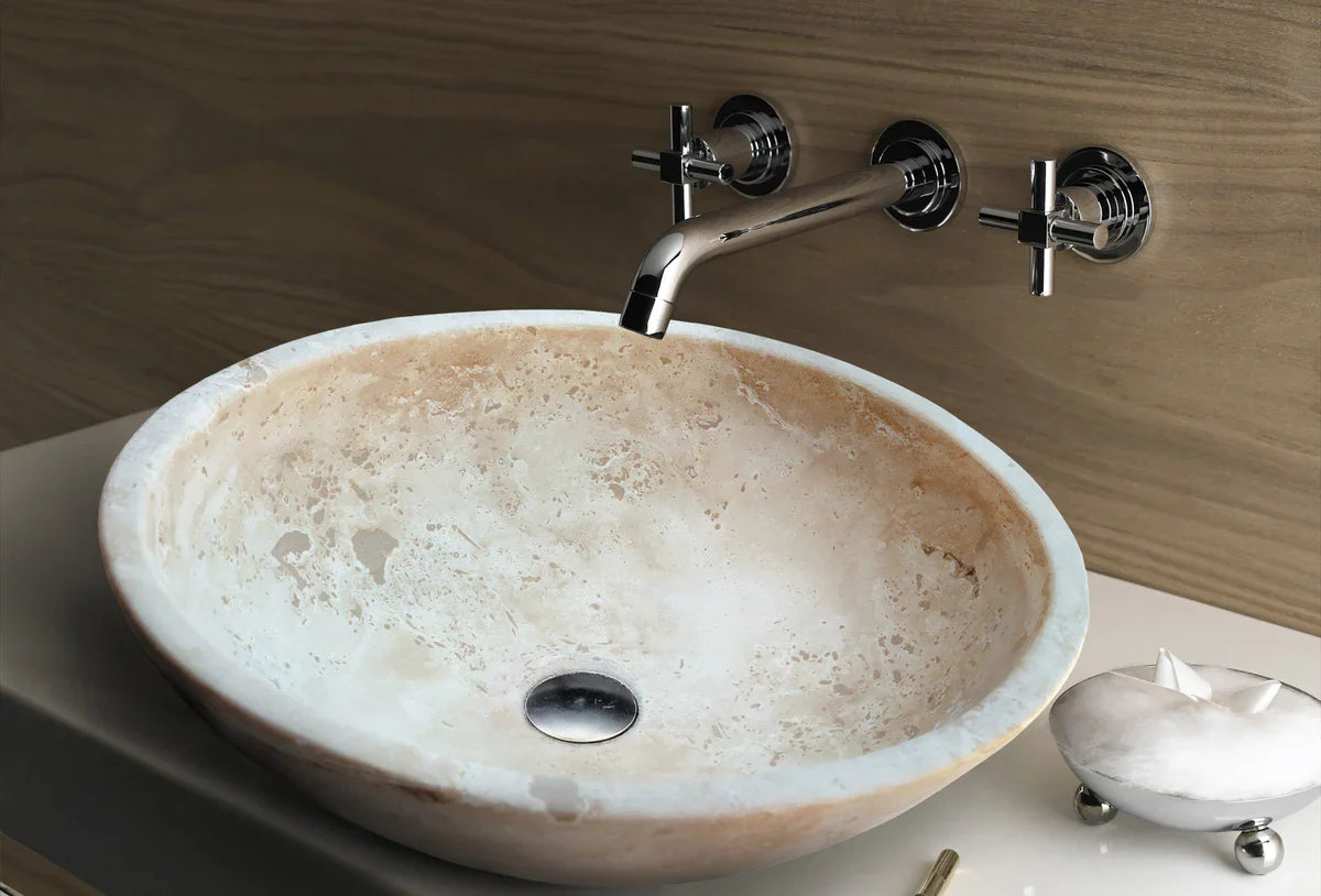 Troia Light Travertine Above Vanity Bathroom Oval Vessel Sink (W)16