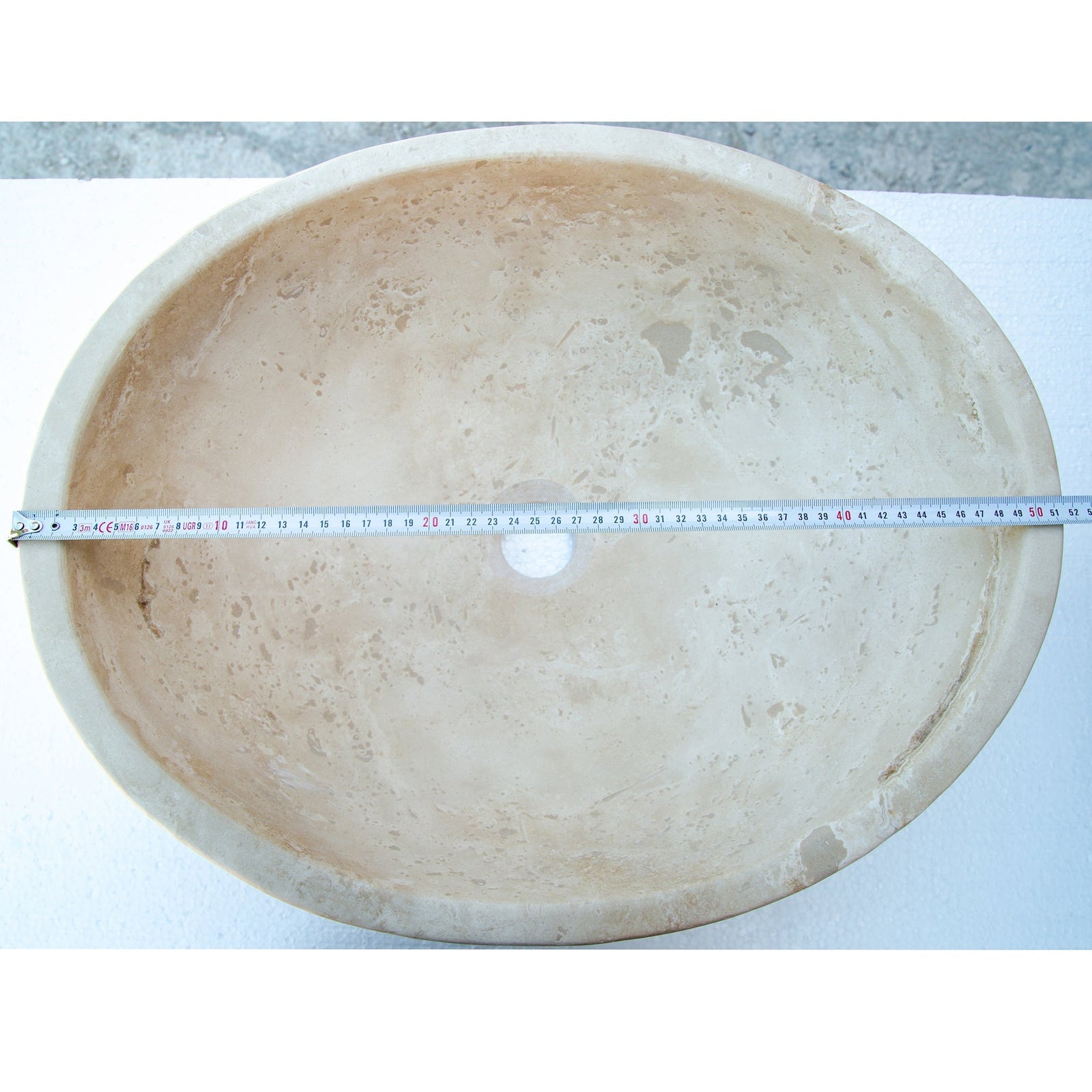 Troia Light Travertine Natural Stone Oval Vessel Sink (W)16