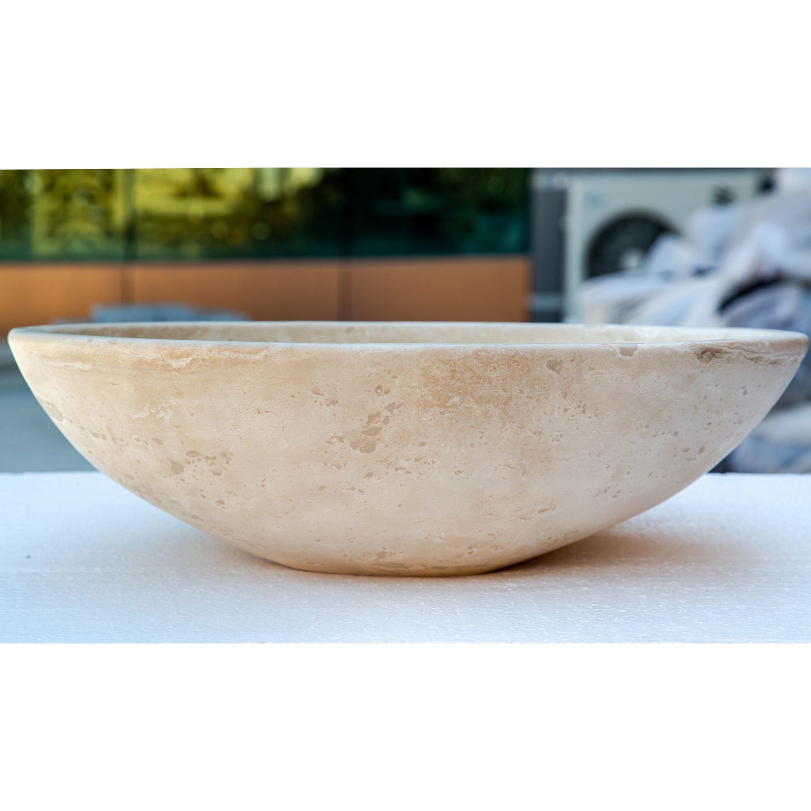 Troia Light Travertine Natural Stone Oval Vessel Sink (W)16