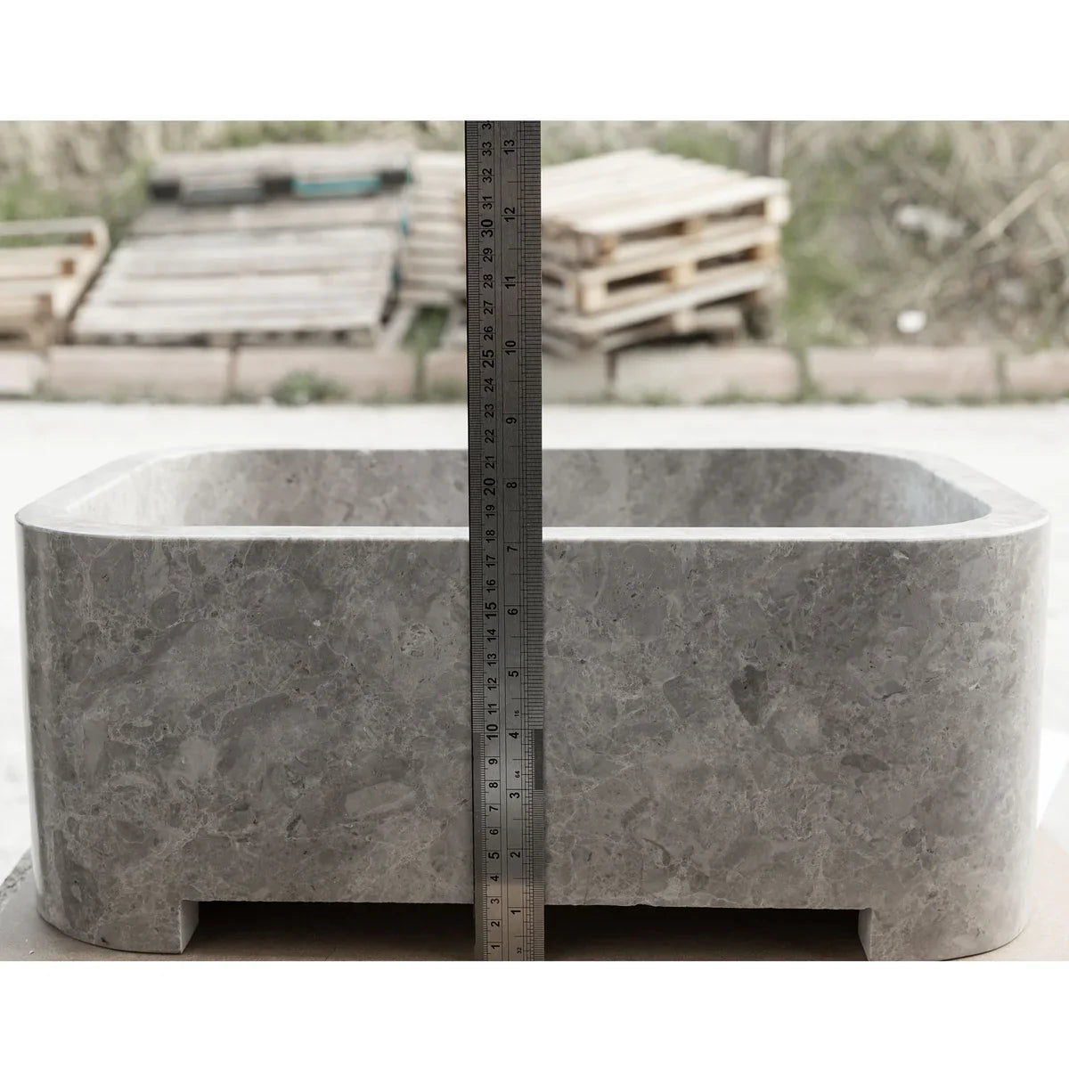 Tundra Gray Marble Rectangular Wall-mount Bathroom Sink (W)12