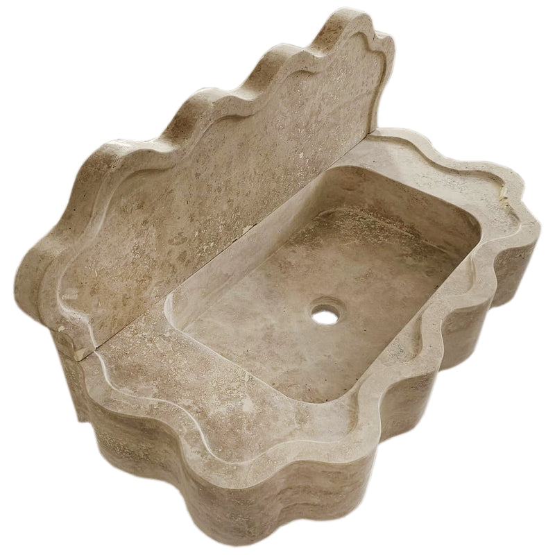 Tuscany Beige Travertine Wall-mount Wavy Edges Bathroom Sink with 5" Backsplash
