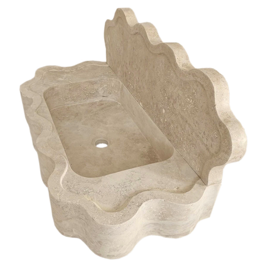 Tuscany Beige Travertine Wall-mount Wavy Edges Bathroom Sink with 5
