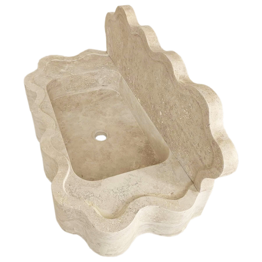 Tuscany Beige Travertine Wall-mount Wavy Edges Bathroom Sink with 5