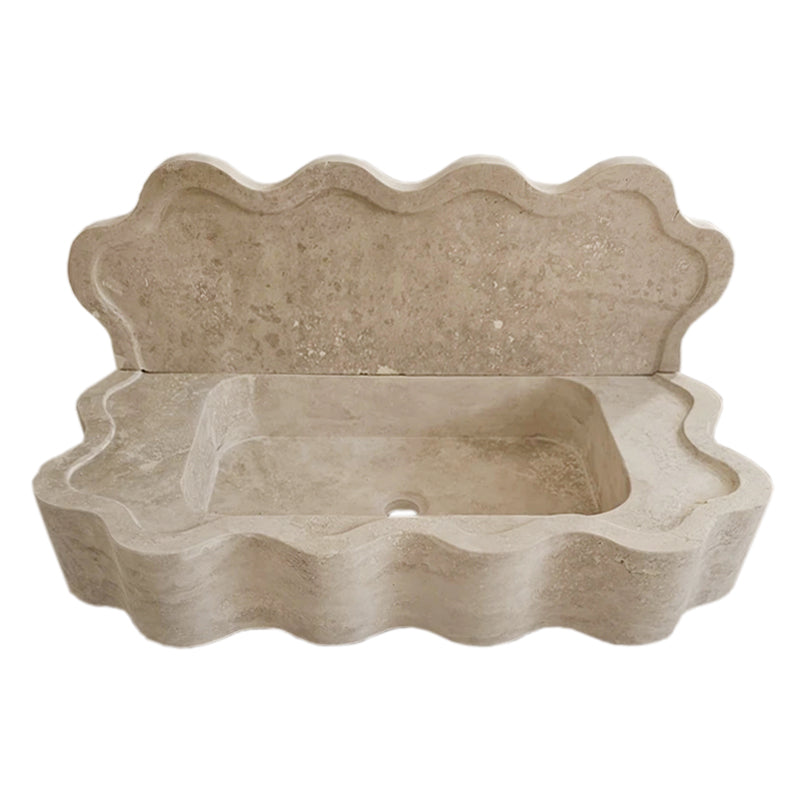 Tuscany Beige Travertine Wall-mount Wavy Edges Bathroom Sink with 5" Backsplash
