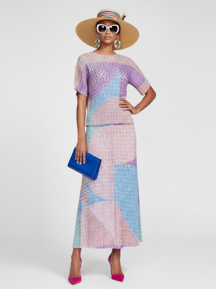 Two-Piece Suit with Color Contrast Top and Pleated Skirt For Women, Midtown, BYMANYC New York.
