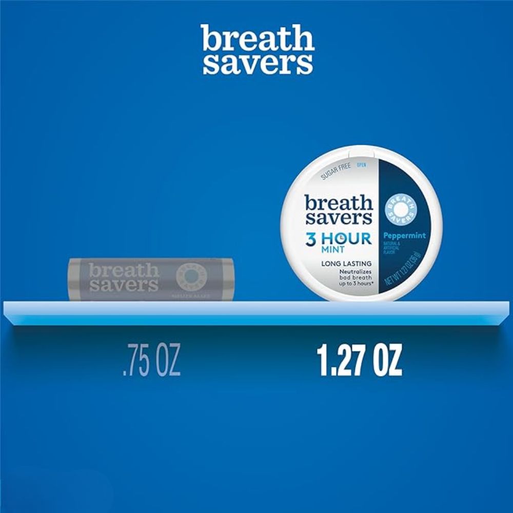 Breath Savers 3 Hour Mint Sugar Free Peppermint, 1.27 oz Tins